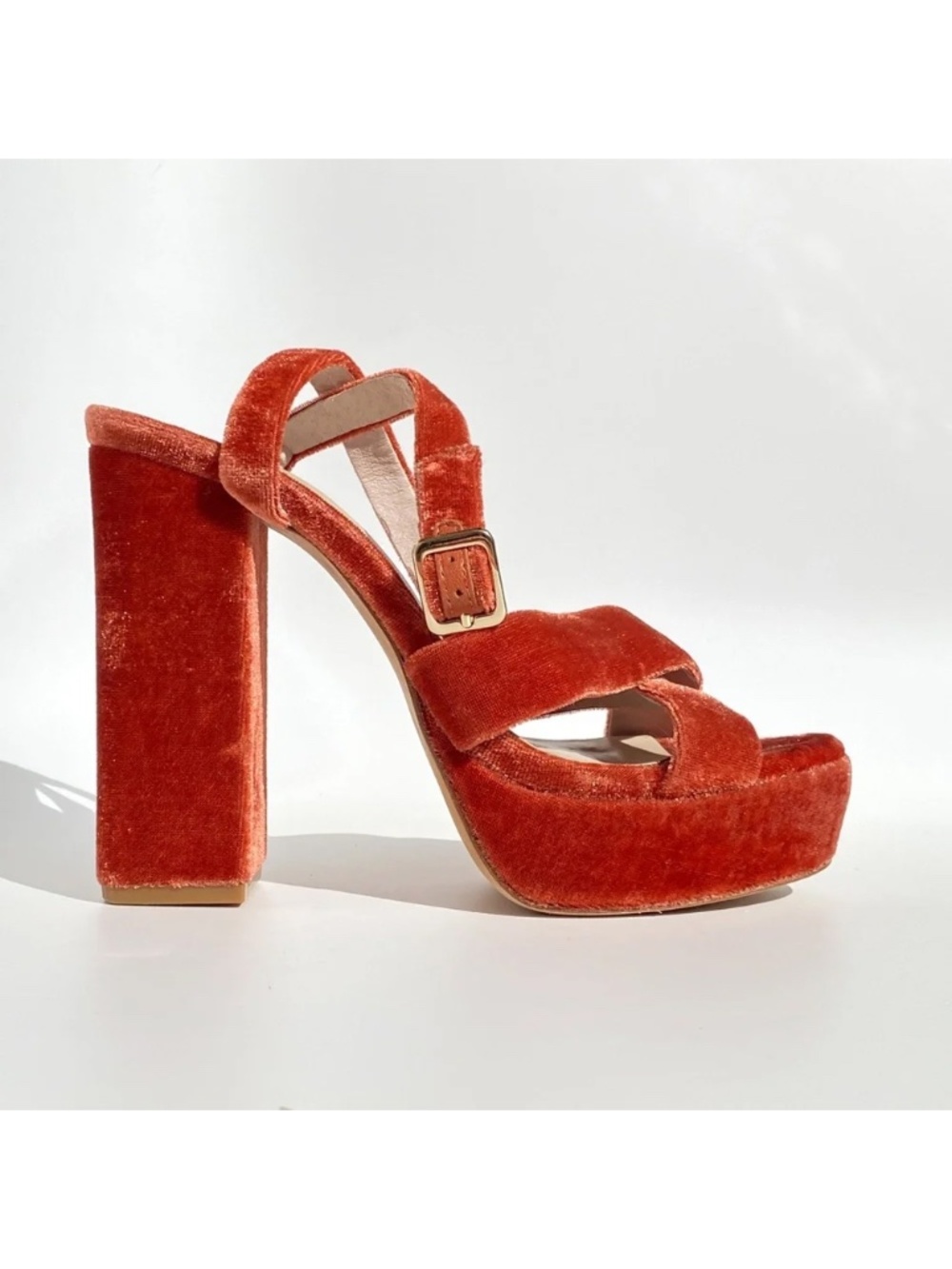 House of Harlow 1960 X REVOLVE Ari Heel Rust - Velvet Platform Sandal - size 6.5